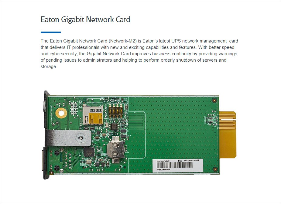 Eaton Gigabit Network Card SNMP/ Adaptor Currently Support 5P, 5PX, 9PX and 9SX only BPC